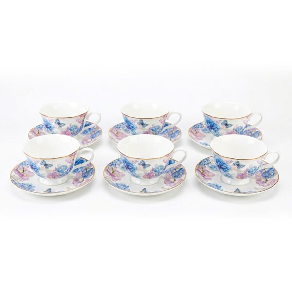 Service de 6 tasses et sous-tasses roses