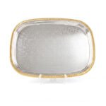 Plateau rectangulaire en métal argenté avec poignées dorées
