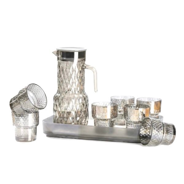 KARAFE AVEC 6 VERRE PLUS PLATAUX GRIS