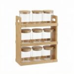 Set à épices en verre et bambou – 9 pièces avec support en bois