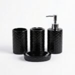 SET SALLE DE BAIN CERAMIQUE 4PCS BLANC/NOIR