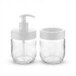 Set 2 pièces distributeur de savon + porte-brosse à dents en verre – Image 2