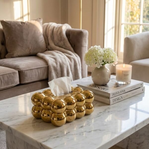 Boîte à mouchoirs décorative dorée design moderne