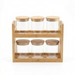 Set à épices en verre et bambou – 6 pièces avec support en bois