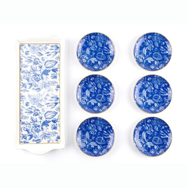 Service assiette rectangulaire et 6 petites assiettes bleues
