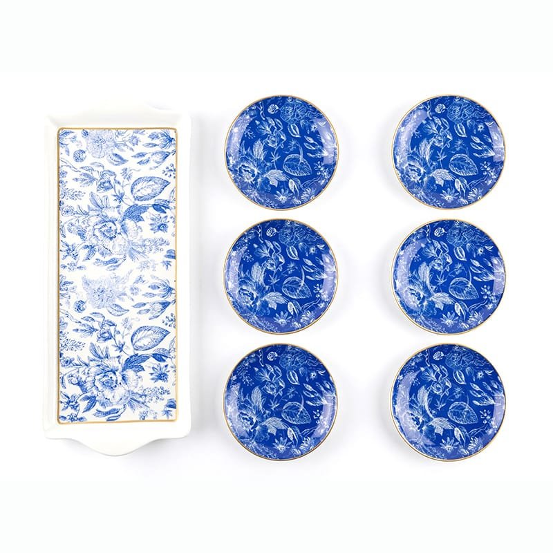 tasse-bleu Service assiette rectangulaire et 6 petites assiettes bleues – Image 1