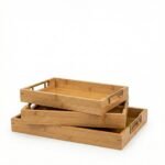Plateau en bambou – 3 pièces – poignées dorées