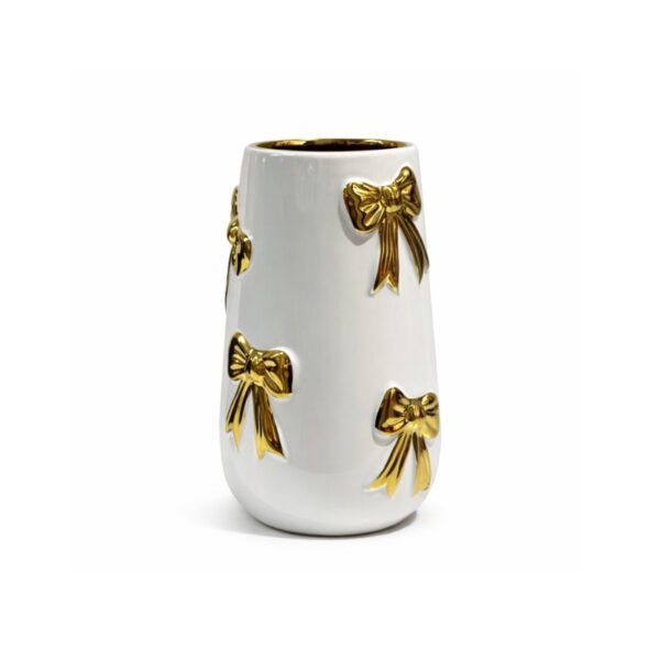 Vase decoratif blanc dore