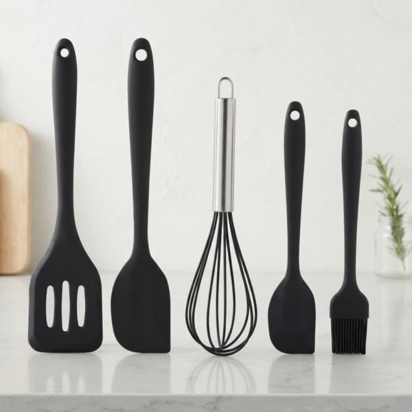 Set de 5 Ustensiles de Cuisine en Silicone Noir