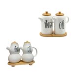 Huilier 2pièces en porcelaine avec support en bambo