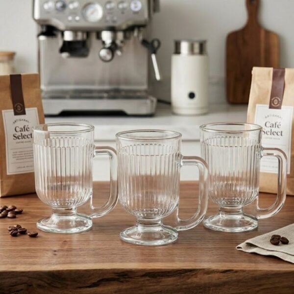 Ensemble de 3 tasses en verre cannelé sur pied