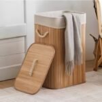 Panier à Linge Bambou avec Couvercle 72L