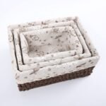 Lot de 3 Paniers de Rangement Tressés avec Tissu Floral