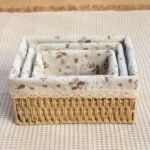 Lot de 3 Paniers de Rangement Tressés avec Tissu Floral – Image 2