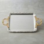Plateau Rectangulaire – Argenté et Poignées Dorées Baroques