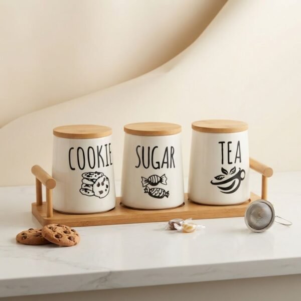 Set de 3 Boîtes de Rangement – Élégance en Porcelaine pour Café, Thé et Sucre