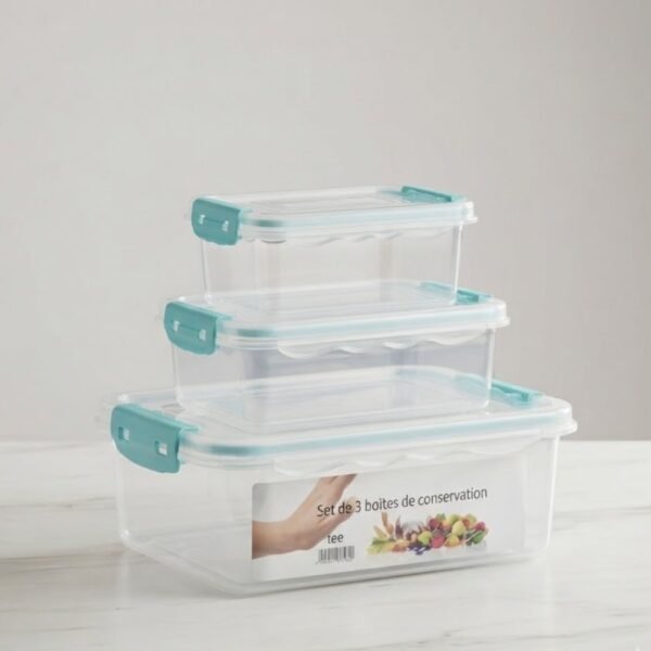 Set de 3 Boîtes de Conservation Hermétiques avec Clips Turquoises