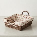 Panier à Pain Carré Tressé avec Doublure Fleurie et Poignées