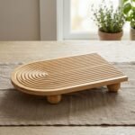 Plat Ovale Strié en Bambou avec Pieds