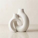 Duo de Vases Céramique Blancs Modernes Emboîtés