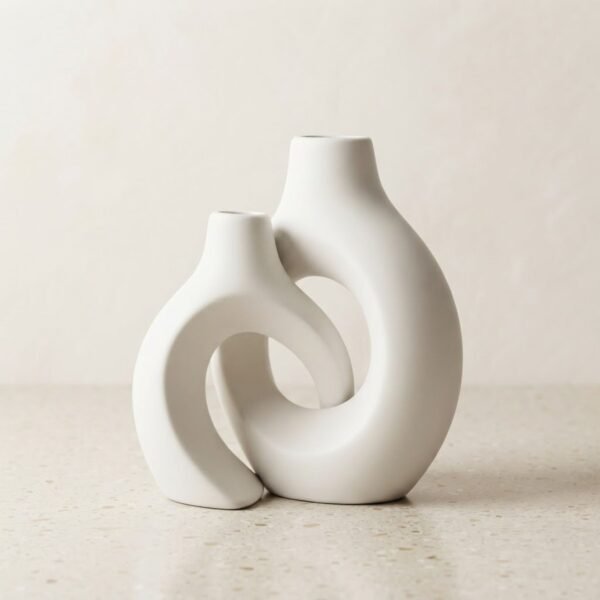 Duo de Vases Céramique Blancs Modernes Emboîtés