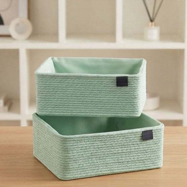 Lot de 2 Paniers de Rangement en Corde Tressée