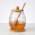 Pot à Miel en Verre avec Couvercle et Cuillère en Bois