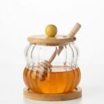 Pot à Miel en Verre avec Couvercle et Cuillère en Bois
