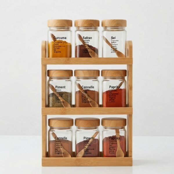 Étagère à Épices en Bois avec 9 Pots