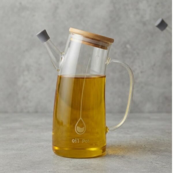 Huilier / Vinaigrier en Verre avec Couvercle en Bois