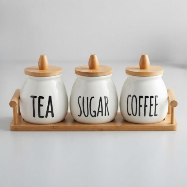 Set de Pots "Tea, Sugar, Coffee" avec Support
