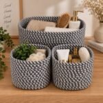 Set de 3 Paniers de Rangement Tissés Gris et Blanc