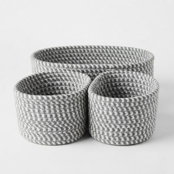 Set de 3 Paniers de Rangement Tissés Gris et Blanc