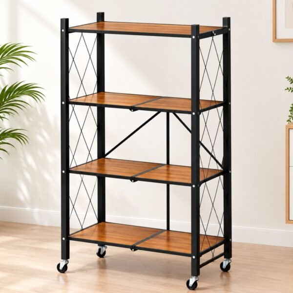 Éagère de Rangement à 4 Niveaux sur Roulettes