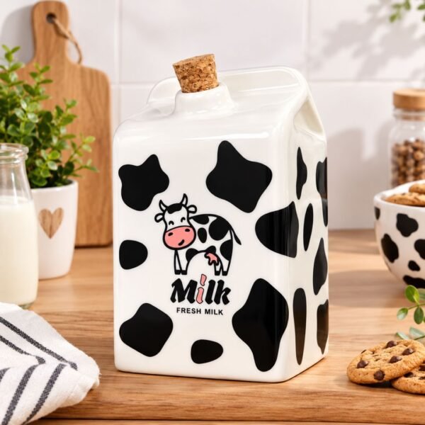 Bouteille à Lait en Céramique Motif Vache 1L