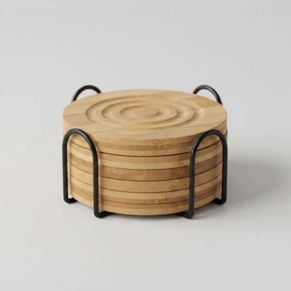 Set de Sous-Verres en Bambou avec Support Métallique