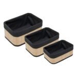 Set de 3 Paniers de Rangement en Bambou et Tissu