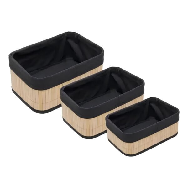 Set de 3 Paniers de Rangement en Bambou et Tissu