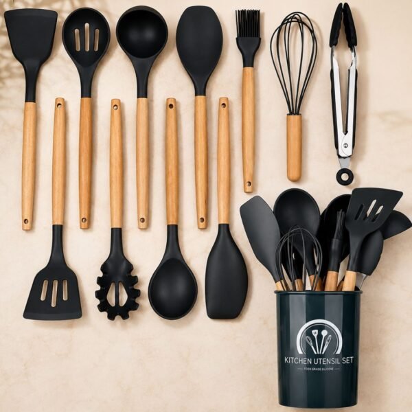 Set de 12 Pièces d'Ustensiles avec Support